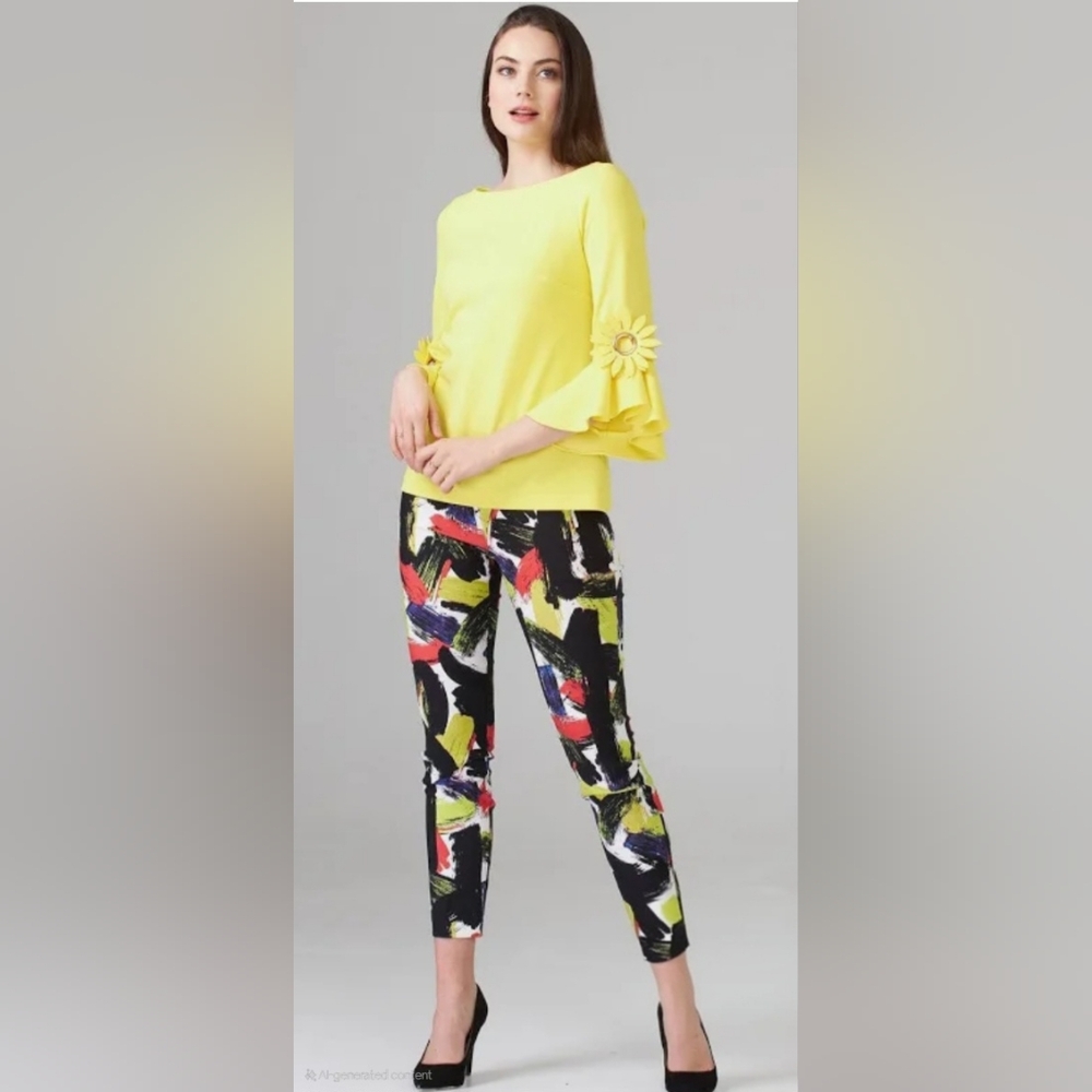NWOT...Joseph Ribkoff Black/Geen/Red Multicolor Ankle Pants Women's Size 12